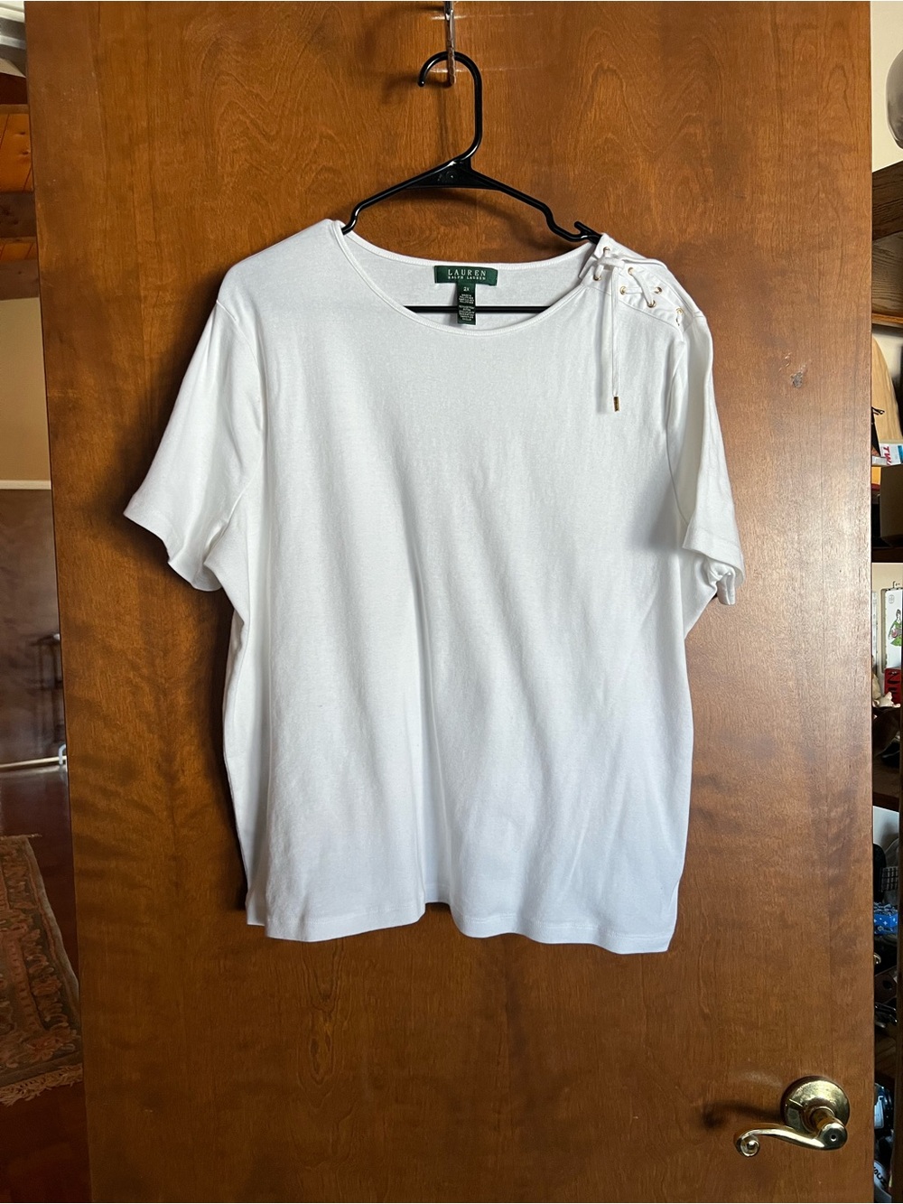 Ralph Lauren White Short-Sleeve Crewneck Top with Shoulder Tie